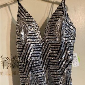 Silver and Black Sequin Dress